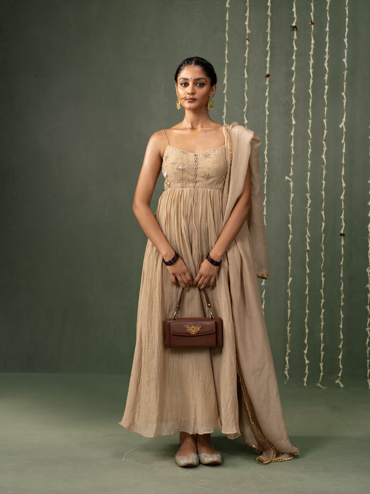 Queenbee Hand Embroidered Wallet Sling - Brown