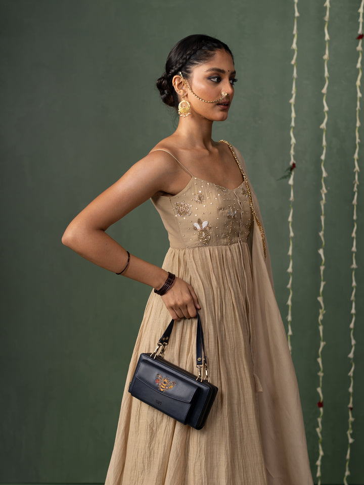 Queenbee Hand Embroidered Wallet Sling - Midnight Blue