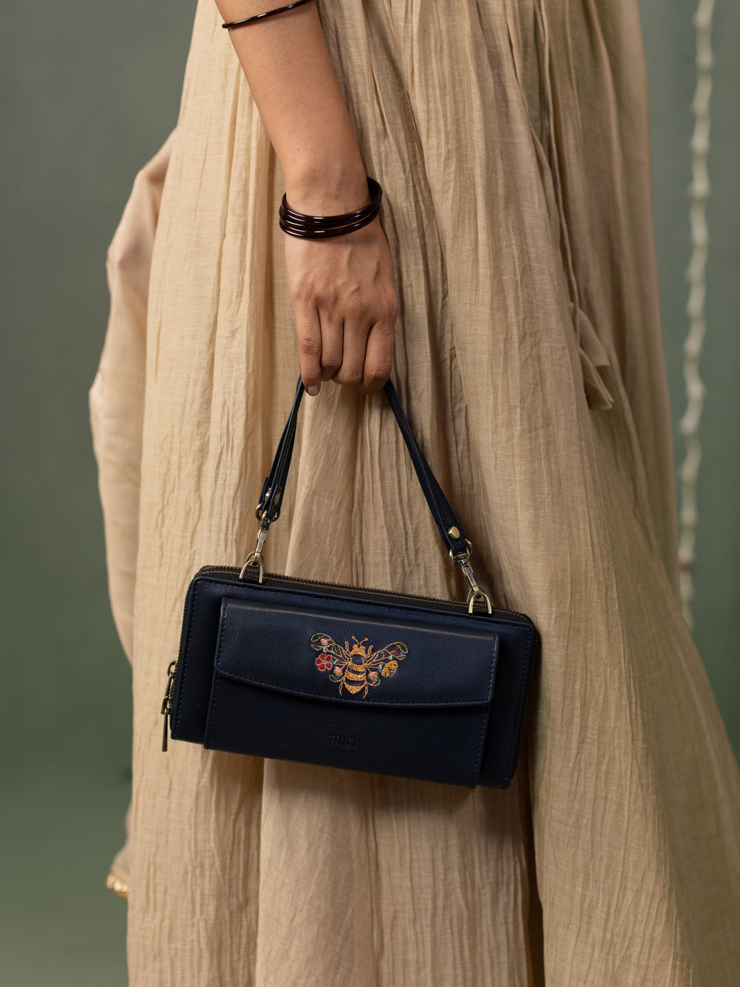 Queenbee Hand Embroidered Wallet Sling - Midnight Blue