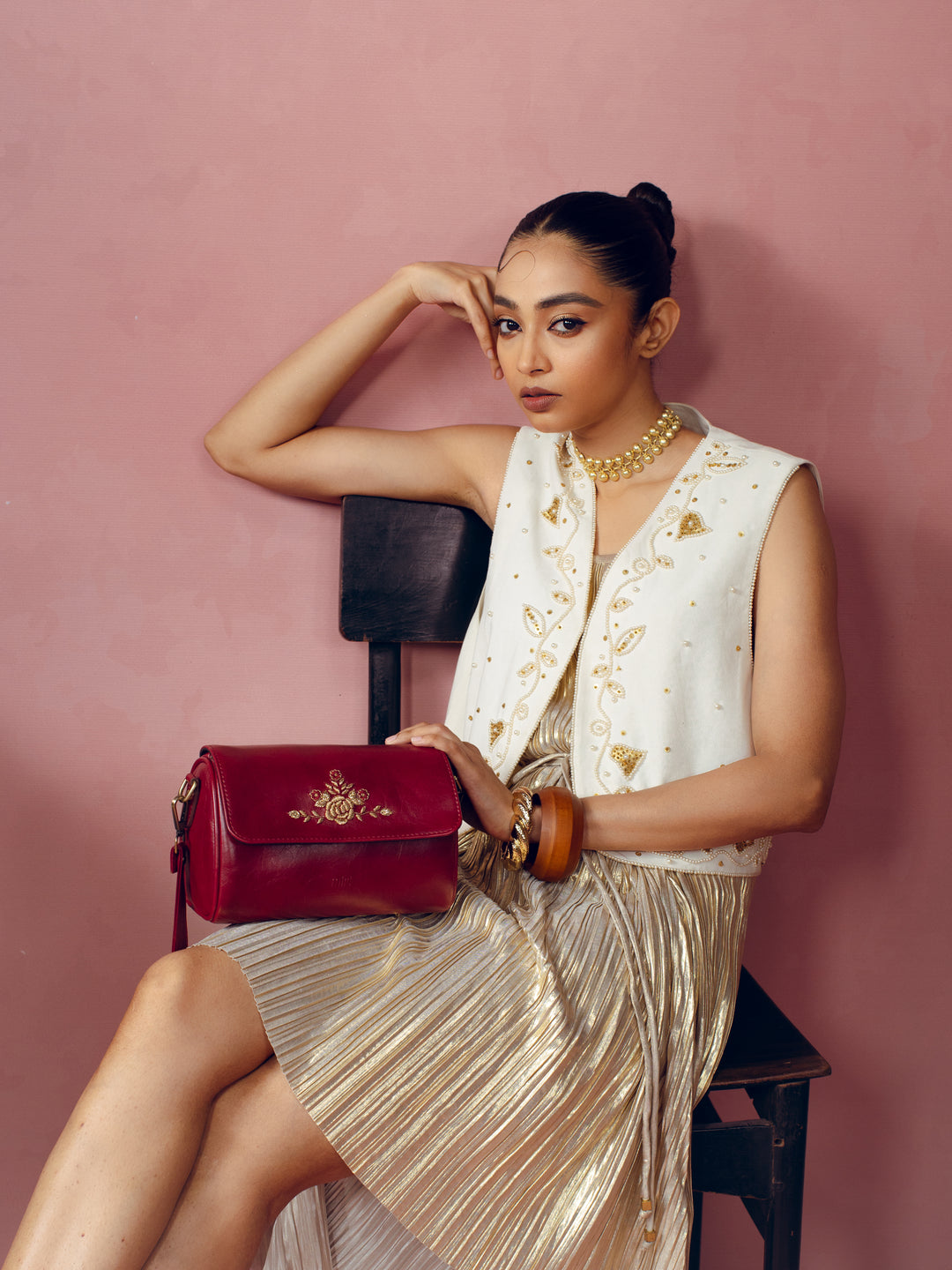Naqsh - Hand Embroidered Retro Flap Sling - Maroon
