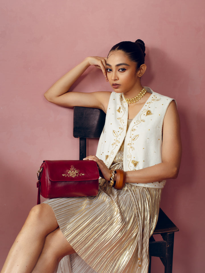 Naqsh - Hand Embroidered Retro Flap Sling - Maroon