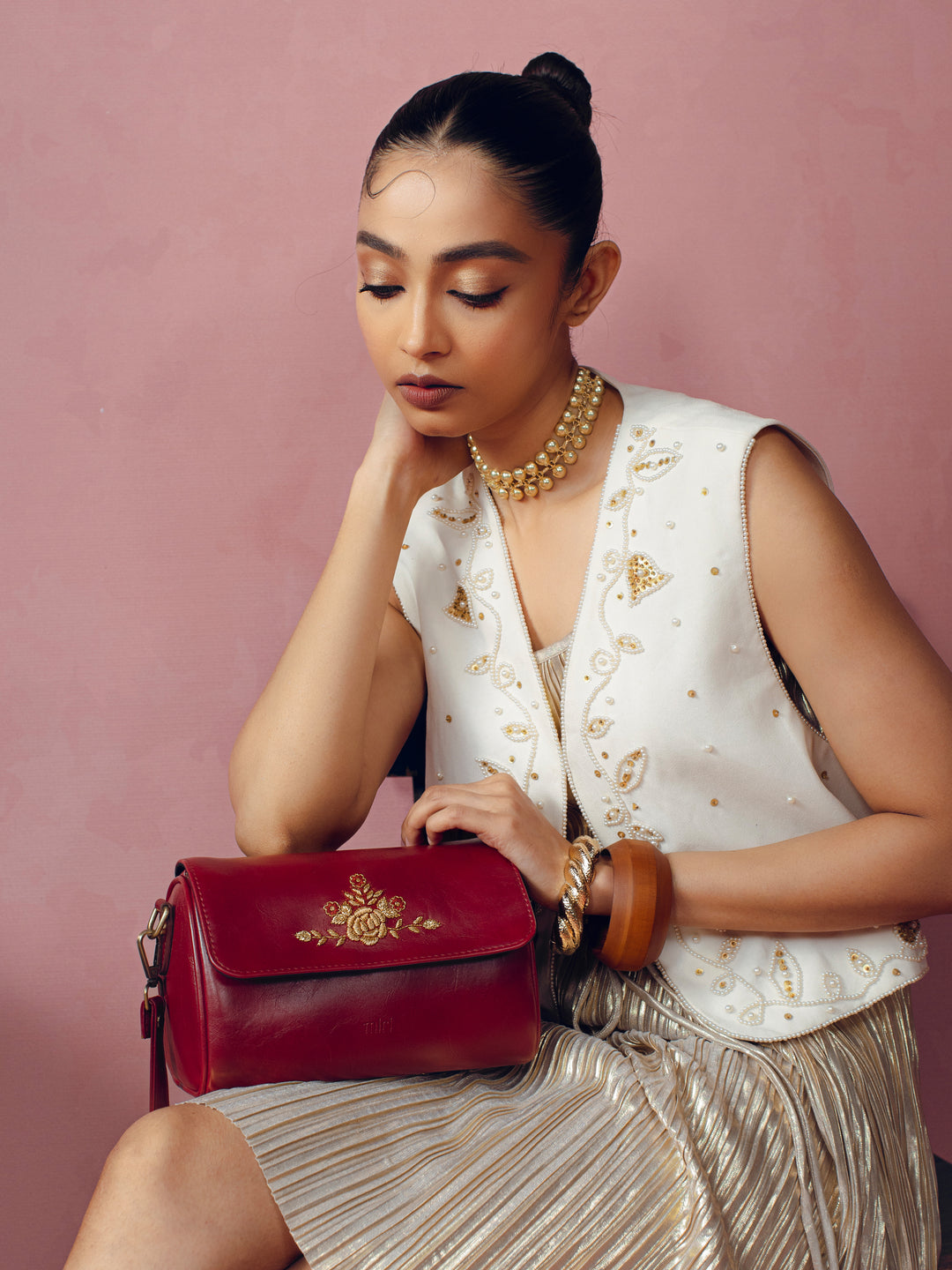 Naqsh - Hand Embroidered Retro Flap Sling - Maroon