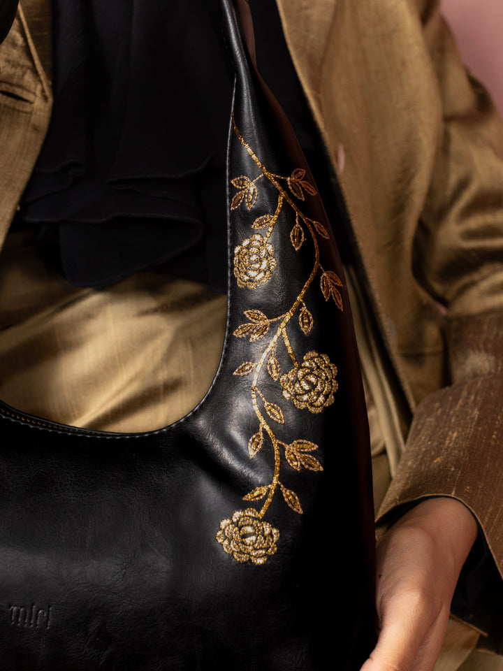 Gulzar Hand Embroidered Shoulder Bag - Royal Black