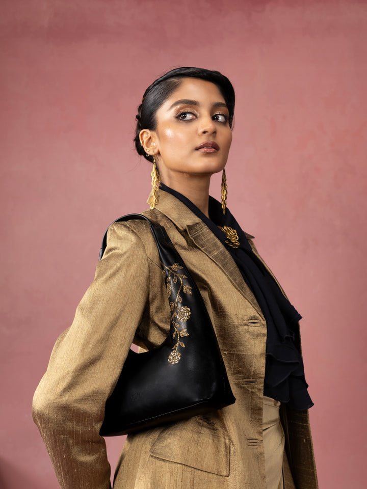 Gulzar Hand Embroidered Shoulder Bag - Royal Black