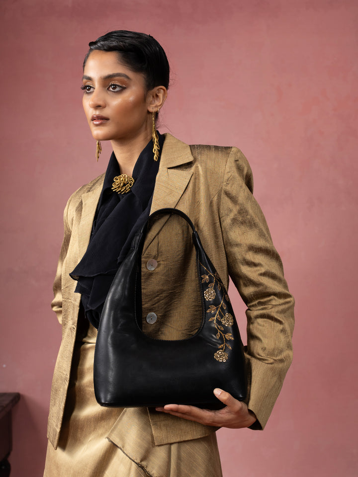 Gulzar Hand Embroidered Shoulder Bag - Royal Black
