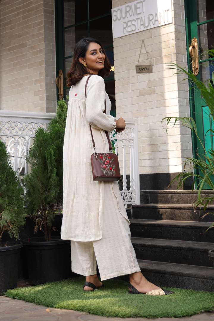 Hand Embroidered Red Rosebuds Venice Sling Bag