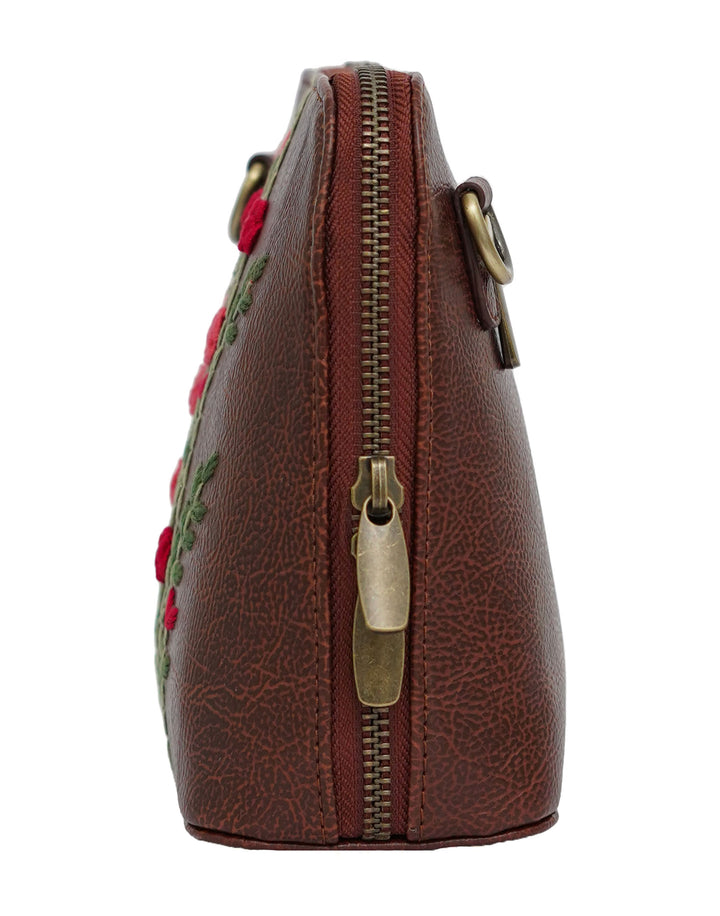 Hand Embroidered Red Rosebuds Venice Sling Bag