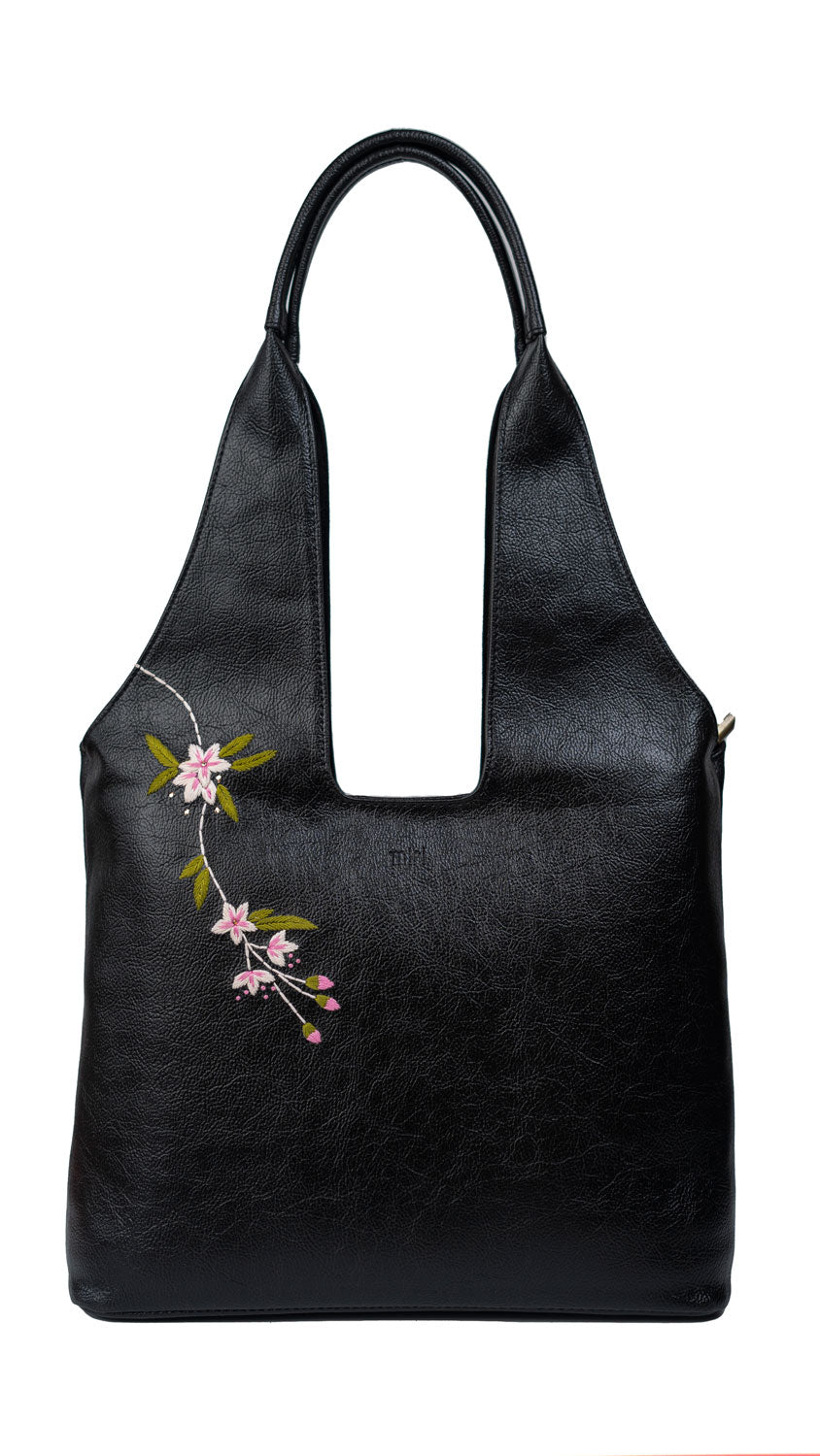 Hand Embroidered Pink Lilies Tote Bag