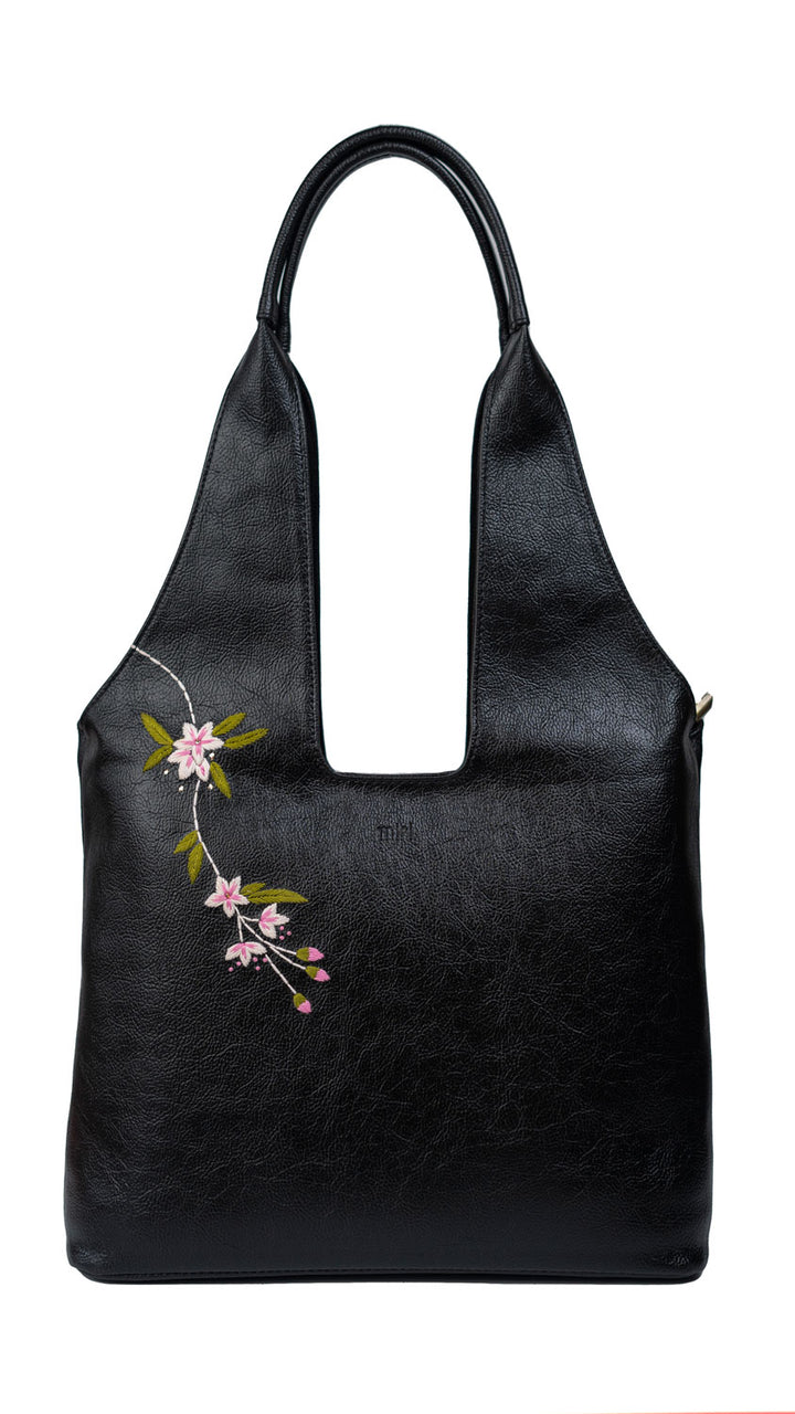 Hand Embroidered Pink Lilies Tote Bag