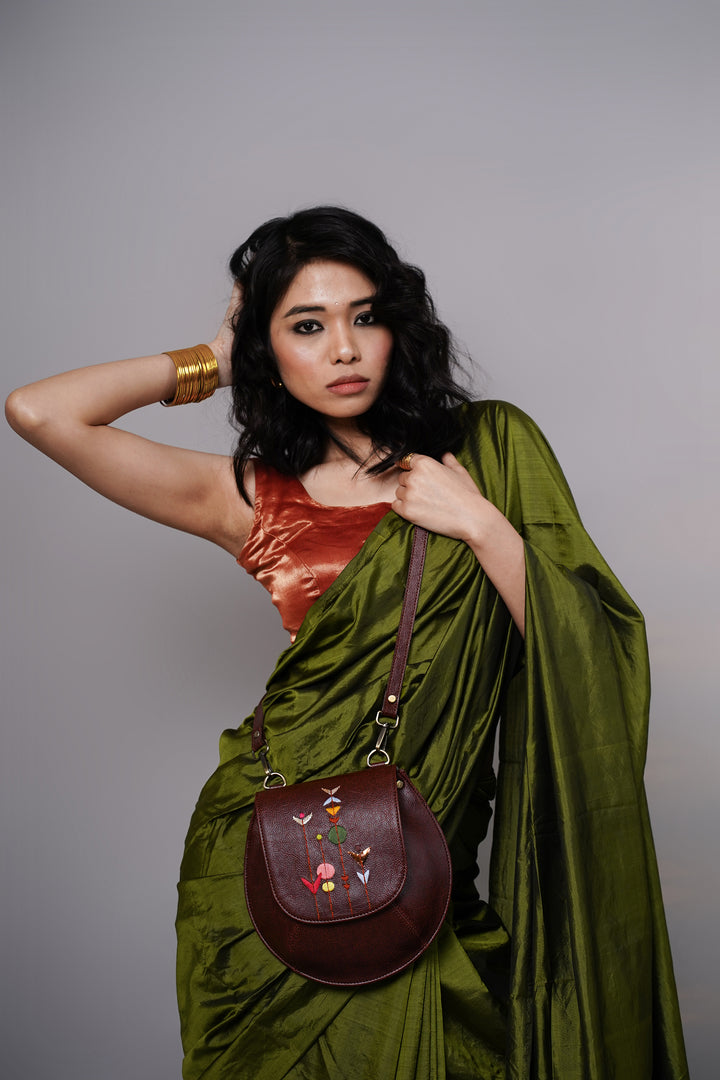 Hand Embroidered Metallic Bloom Bianca Sling Bag