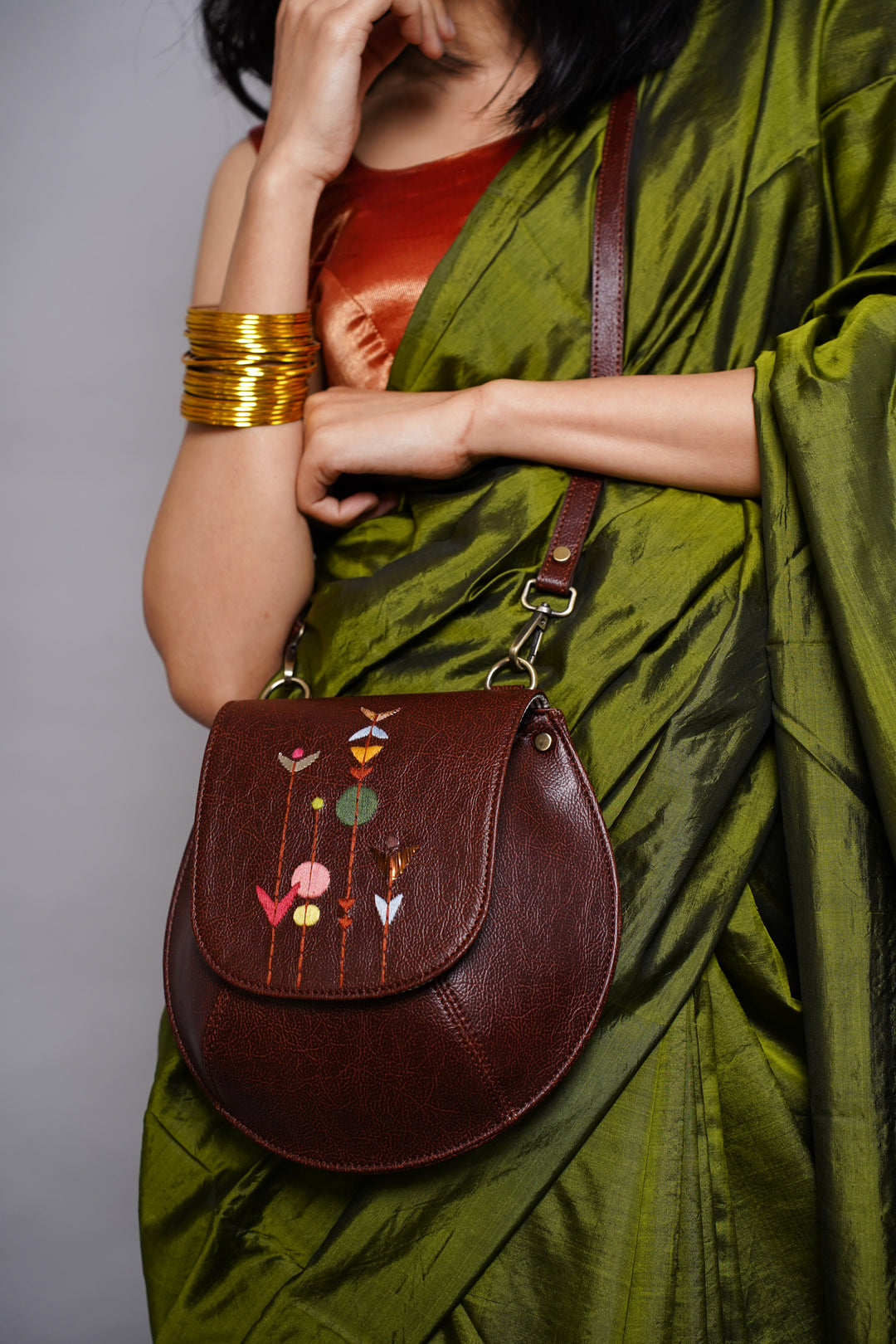 Hand Embroidered Metallic Bloom Bianca Sling Bag