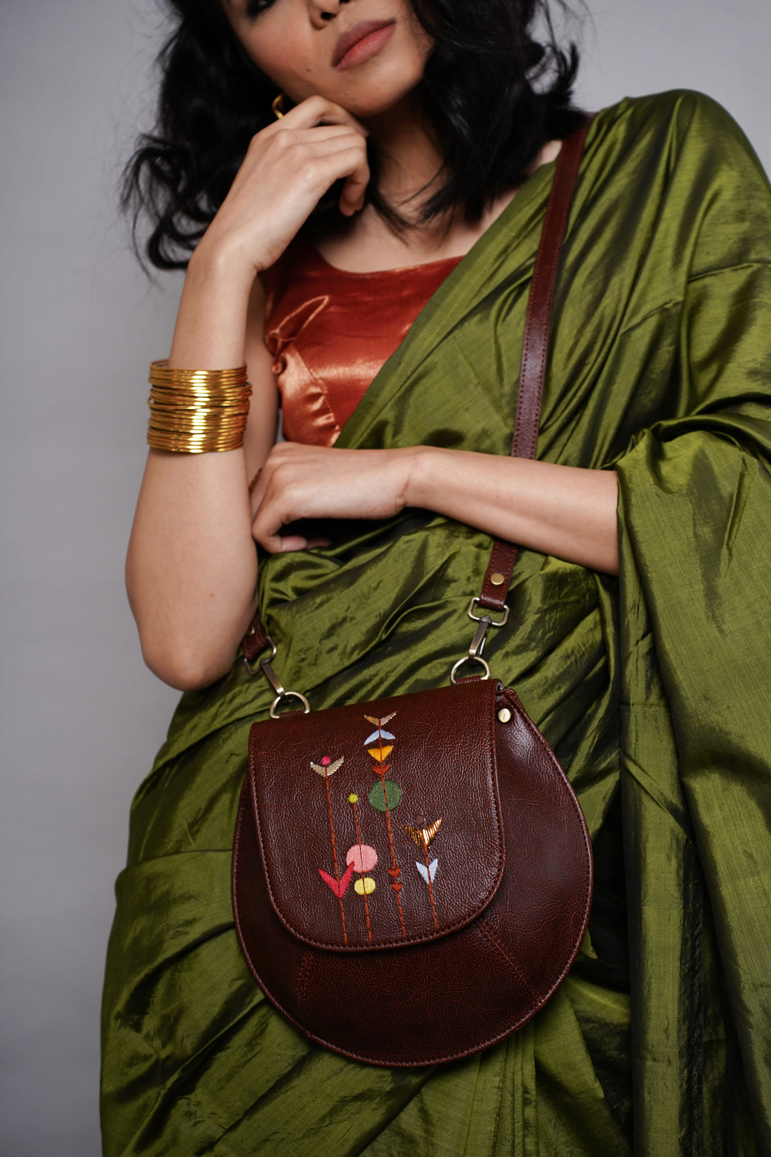 Hand Embroidered Metallic Bloom Bianca Sling Bag