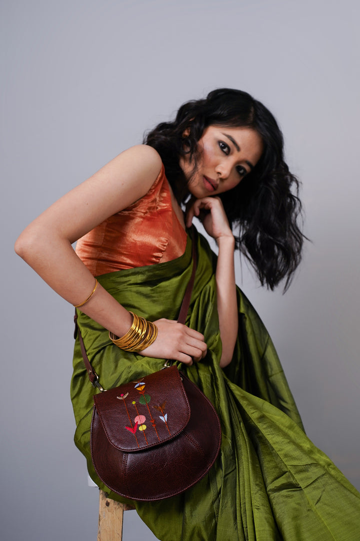 Hand Embroidered Metallic Bloom Bianca Sling Bag