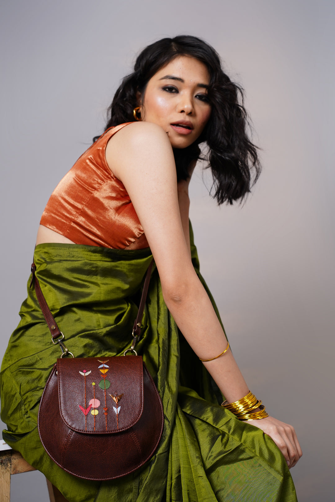 Hand Embroidered Metallic Bloom Bianca Sling Bag