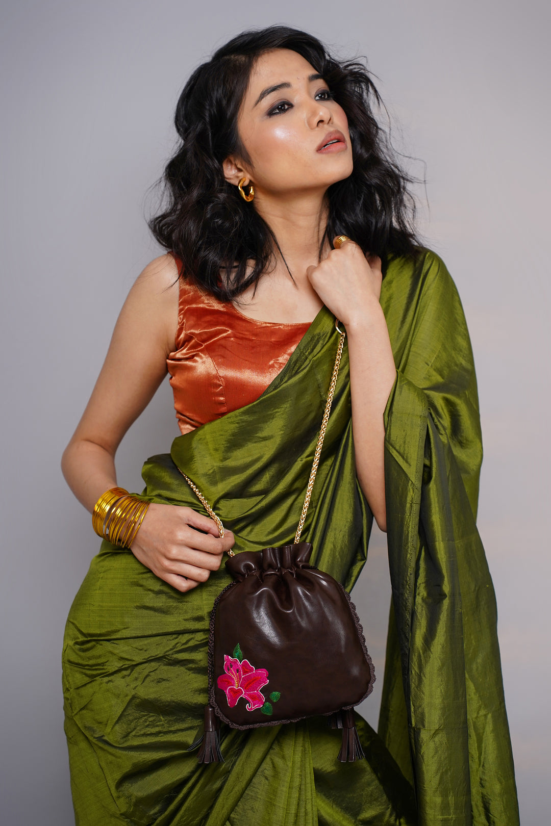 Hand Embroidered Hibiscus Potli Bag