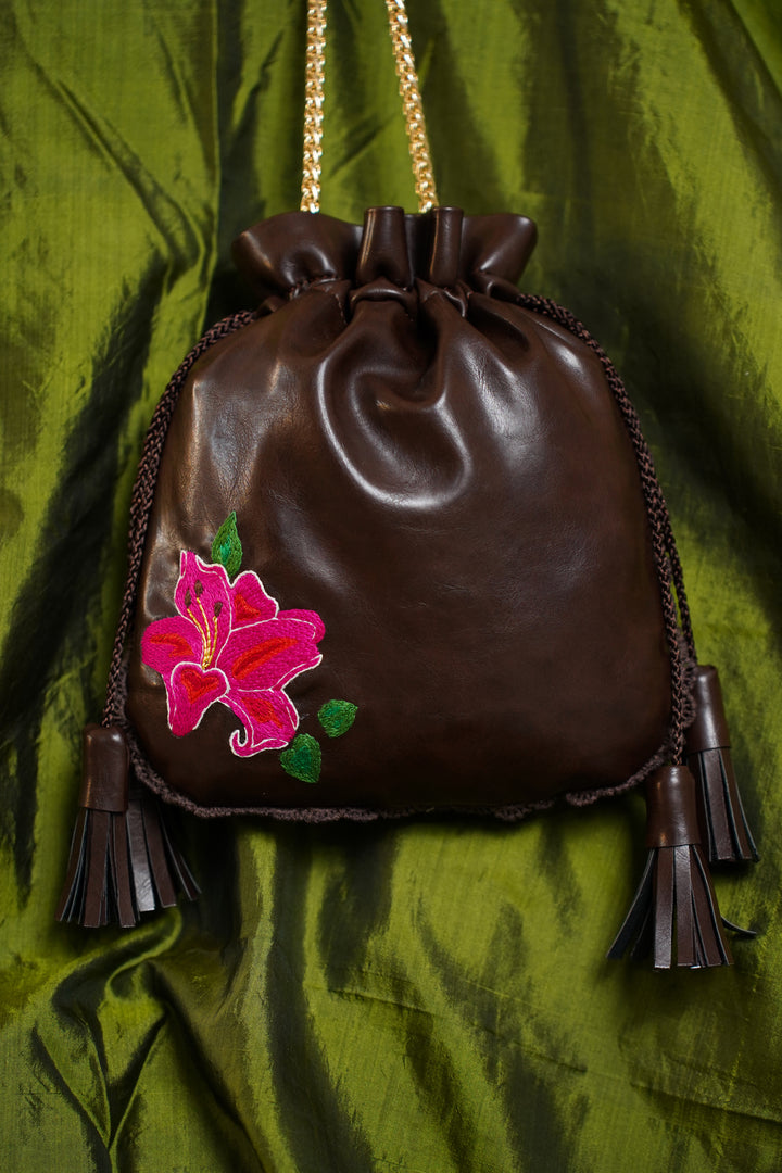 Hand Embroidered Hibiscus Potli Bag