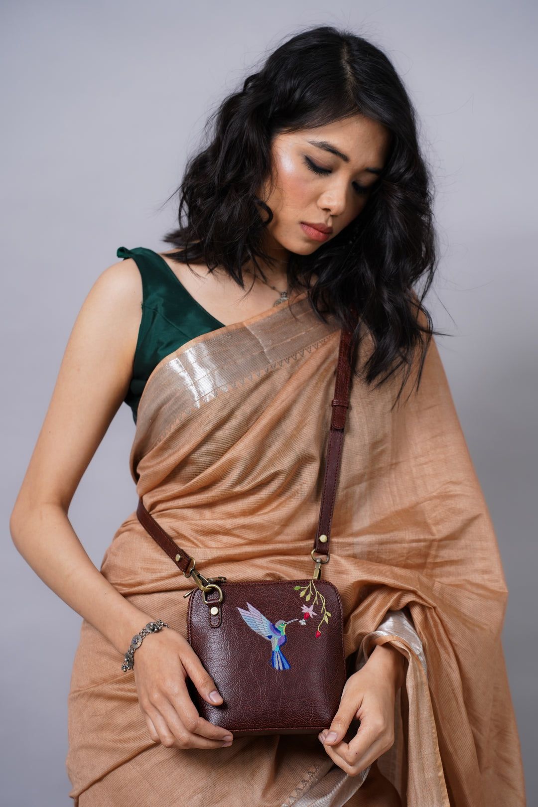 Hand Embroidered  Hummingbird Venice Sling Bag