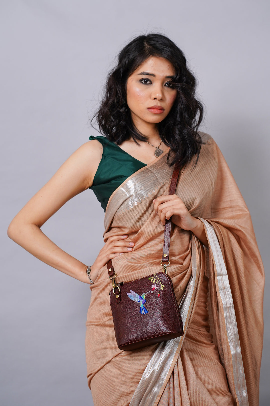 Hand Embroidered  Hummingbird Venice Sling Bag