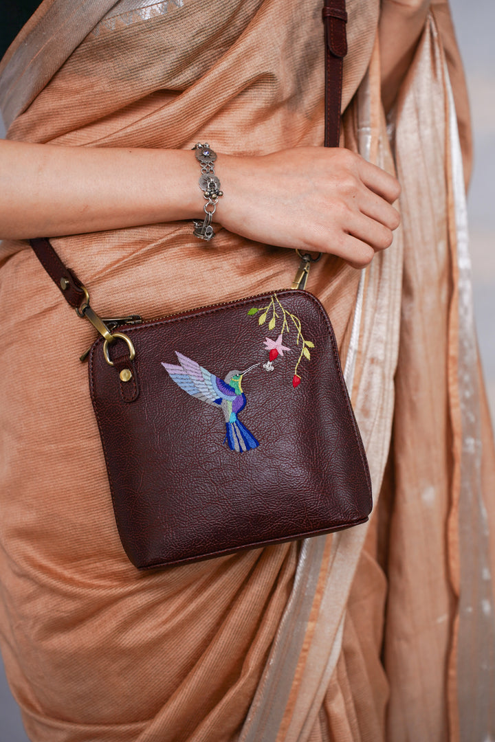 Hand Embroidered  Hummingbird Venice Sling Bag