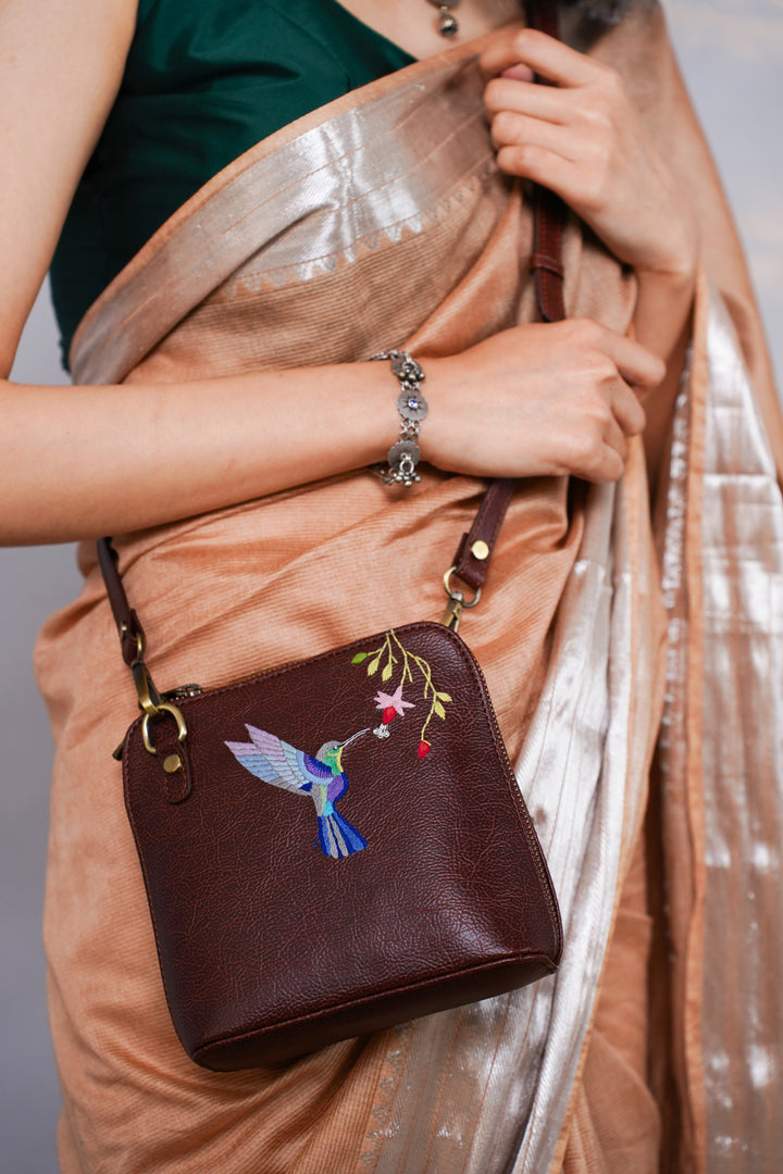 Hand Embroidered  Hummingbird Venice Sling Bag