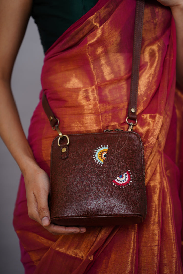 Hand Embroidered Coral Chimes Venice Sling Bag