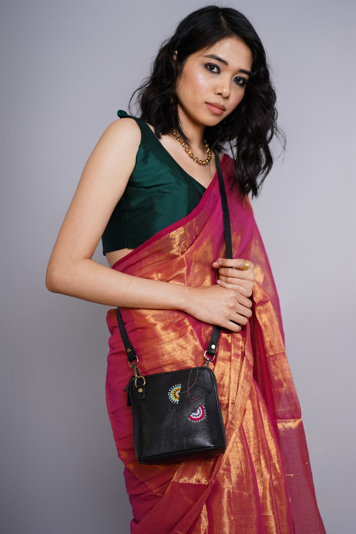Hand Embroidered Coral Chimes Venice Sling Bag