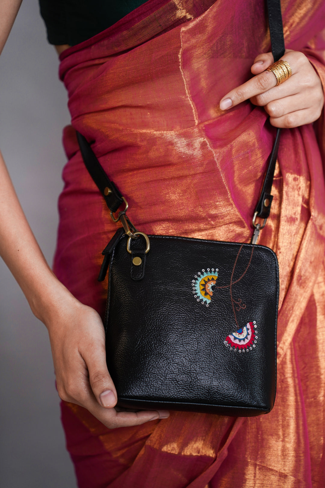 Hand Embroidered Coral Chimes Venice Sling Bag
