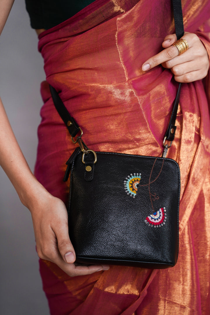 Hand Embroidered Coral Chimes Venice Sling Bag