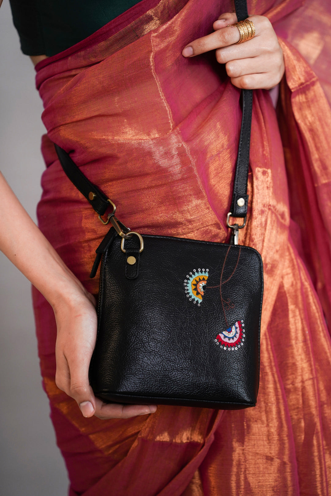 Hand Embroidered Coral Chimes Venice Sling Bag