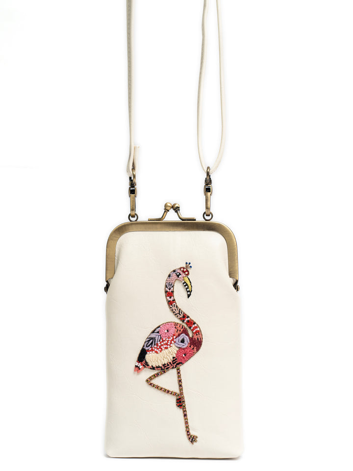 Hand Embroidered Flamingo Mobile Sling