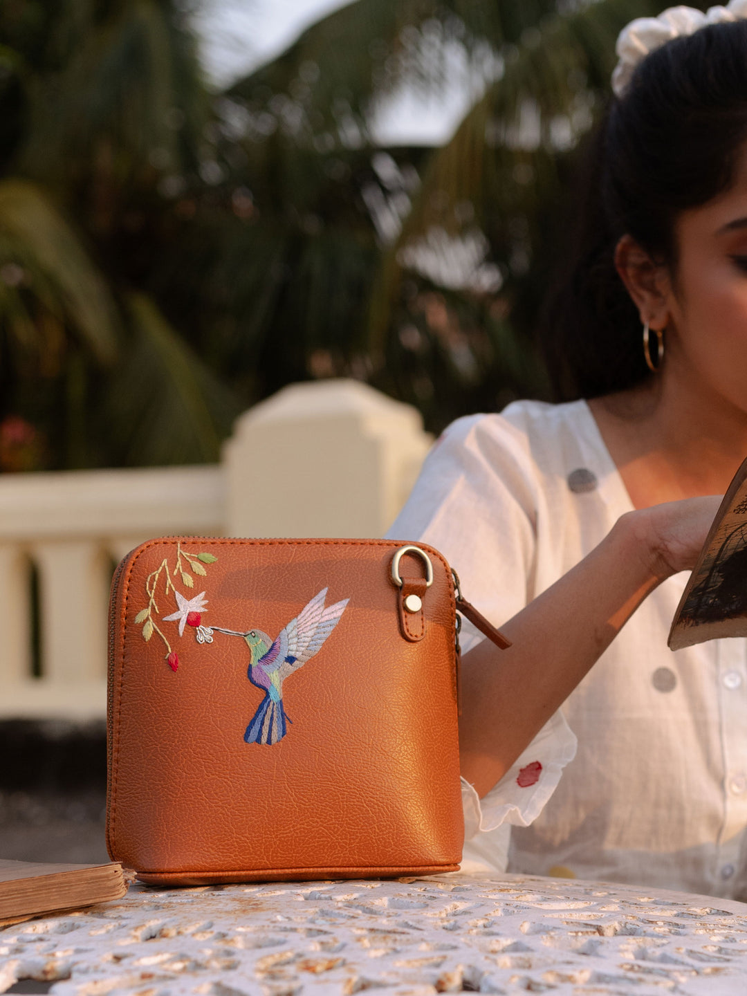 Hand Embroidered Hummingbird Venice Sling Bag