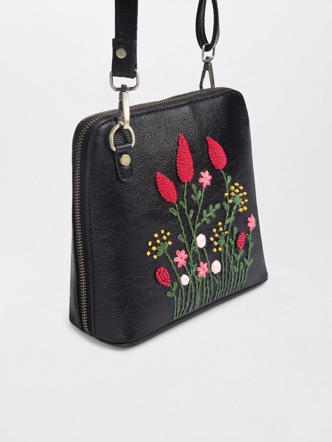 Hand Embroidered Crimson Cornfield Venice Sling Bag