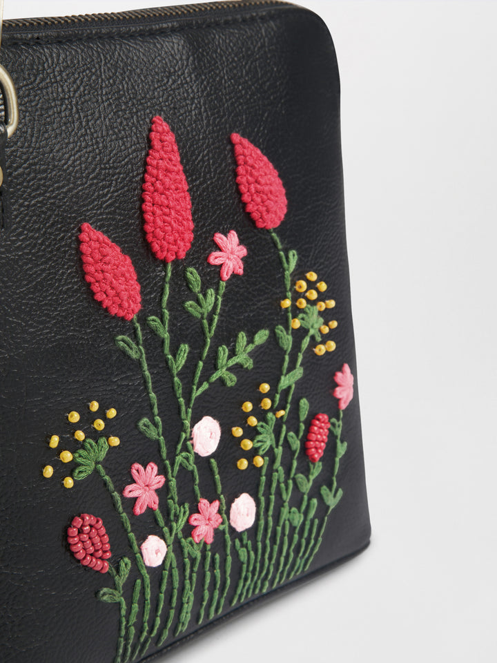 Hand Embroidered Crimson Cornfield Venice Sling Bag
