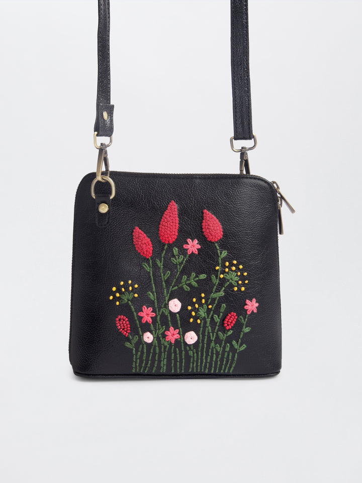 Hand Embroidered Crimson Cornfield Venice Sling Bag