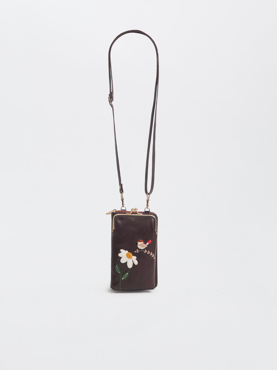Hand Embroidered Chirpy Bloom Mobile cum Wallet Sling