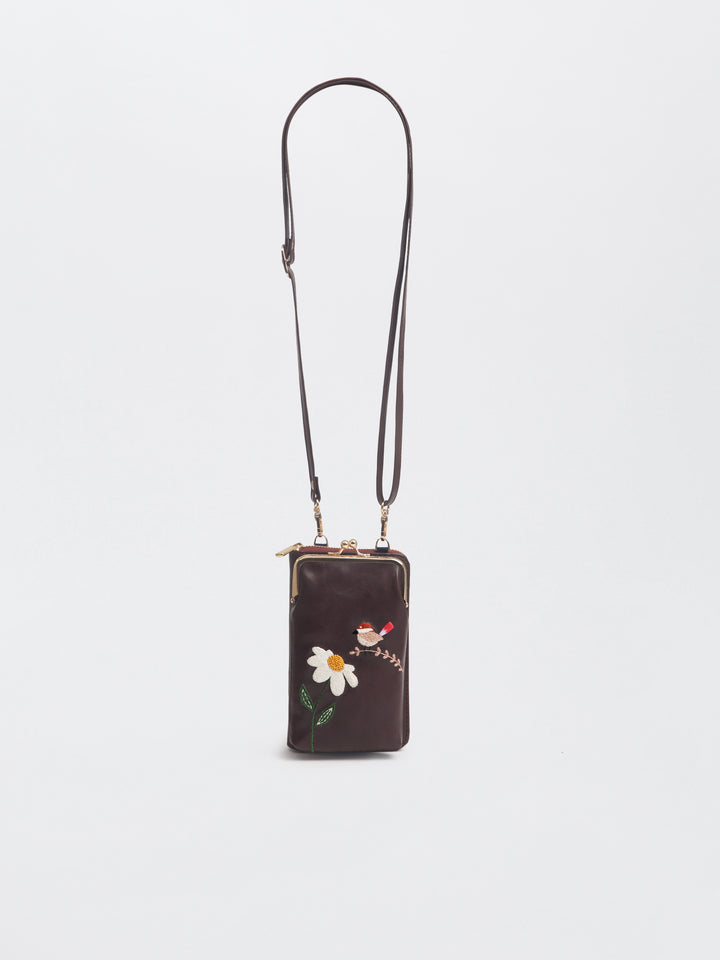 Hand Embroidered Chirpy Bloom Mobile cum Wallet Sling