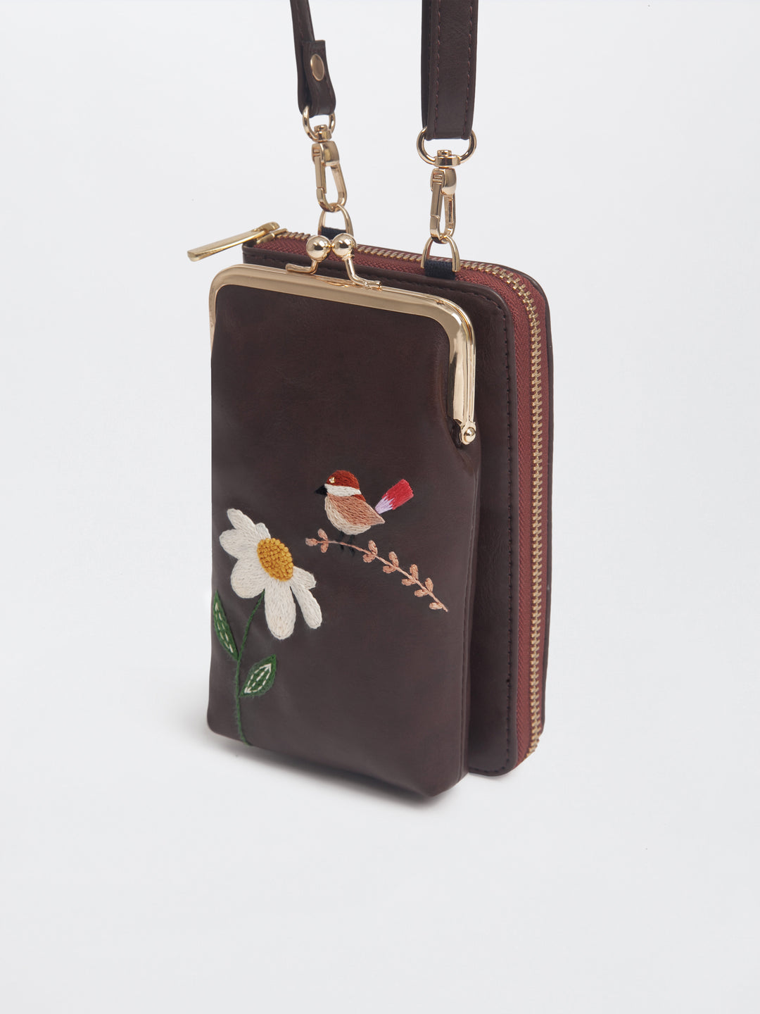 Hand Embroidered Chirpy Bloom Mobile cum Wallet Sling