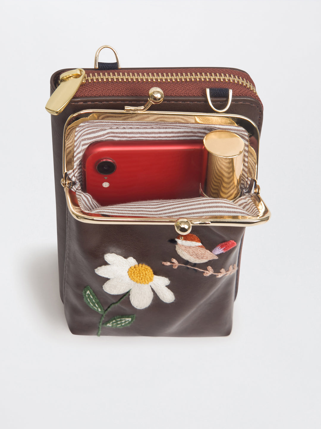 Hand Embroidered Chirpy Bloom Mobile cum Wallet Sling