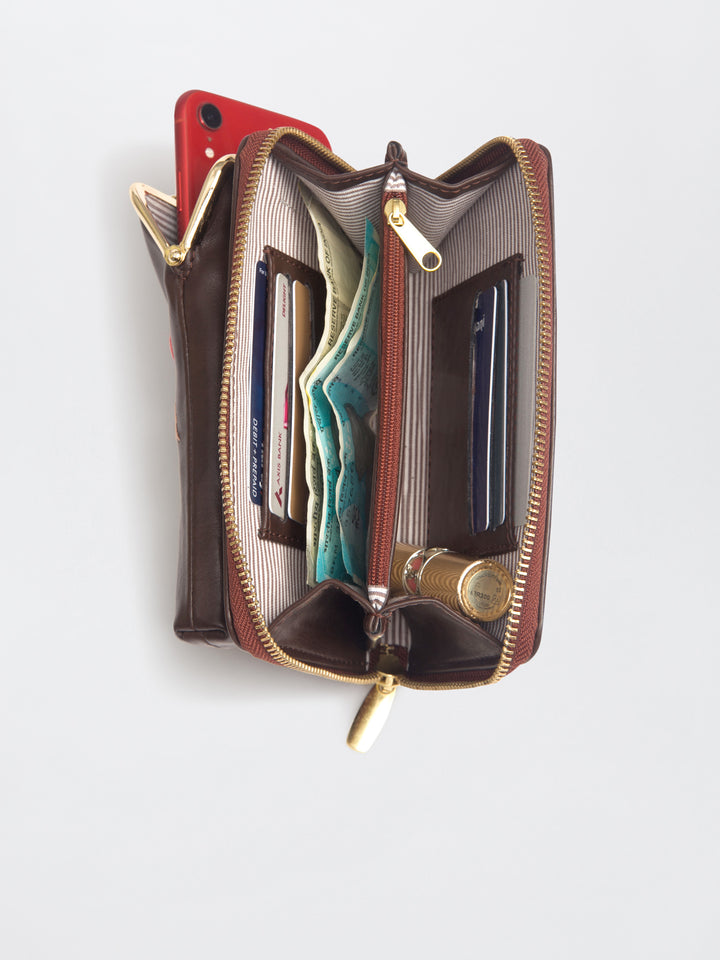Hand Embroidered Chirpy Bloom Mobile cum Wallet Sling