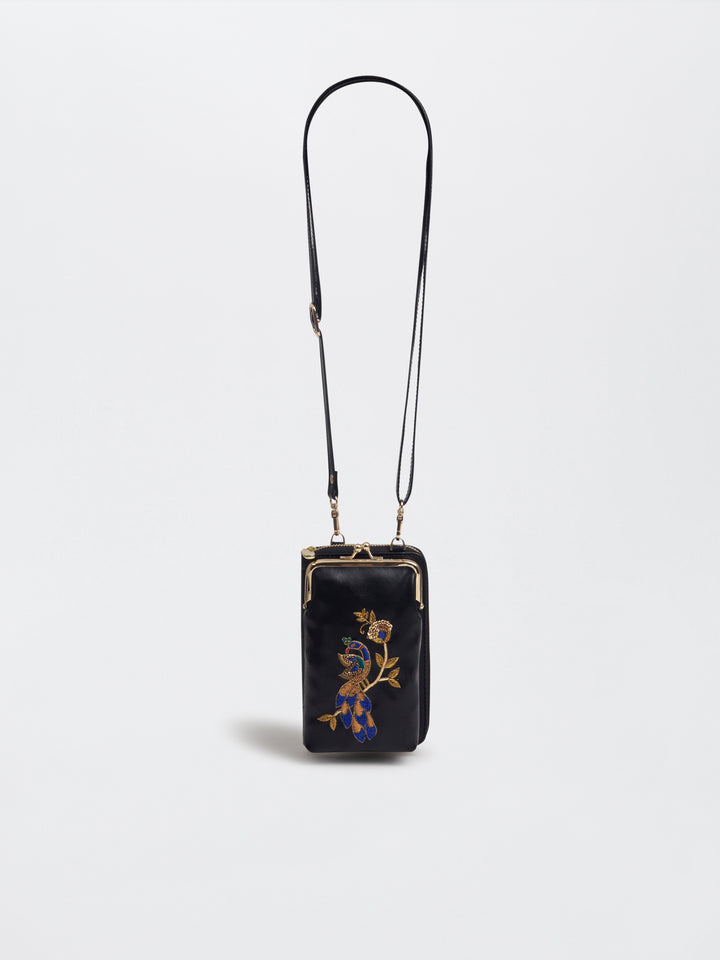 Hand Embroidered Peacock Royale Mobile cum Wallet Sling