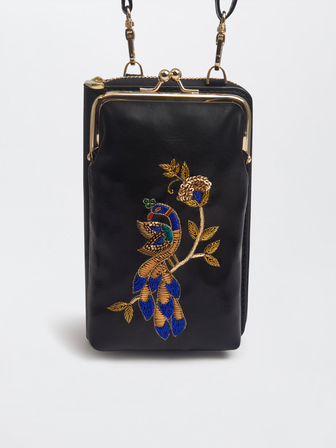 Hand Embroidered Peacock Royale Mobile cum Wallet Sling
