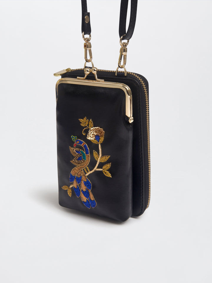 Hand Embroidered Peacock Royale Mobile cum Wallet Sling