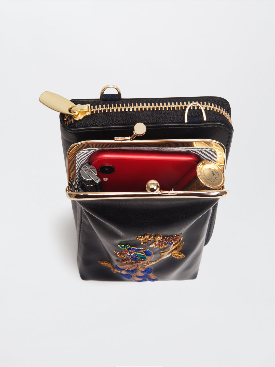 Hand Embroidered Peacock Royale Mobile cum Wallet Sling