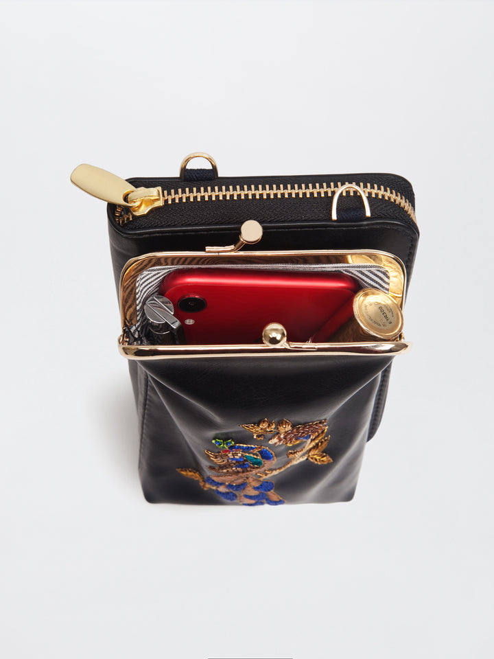 Hand Embroidered Peacock Royale Mobile cum Wallet Sling