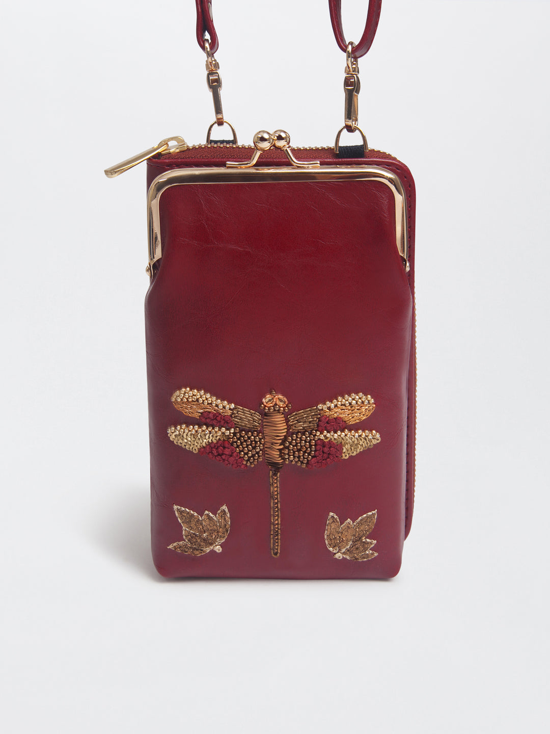 Hand Embroidered Dragonfly Mobile cum Wallet Sling