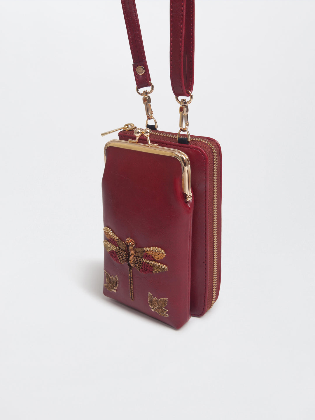 Hand Embroidered Dragonfly Mobile cum Wallet Sling