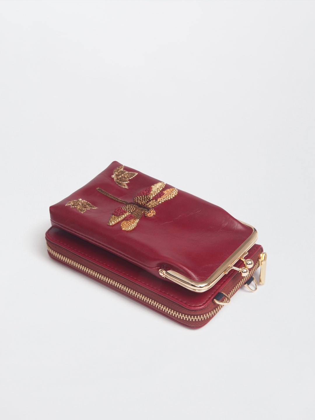 Hand Embroidered Dragonfly Mobile cum Wallet Sling