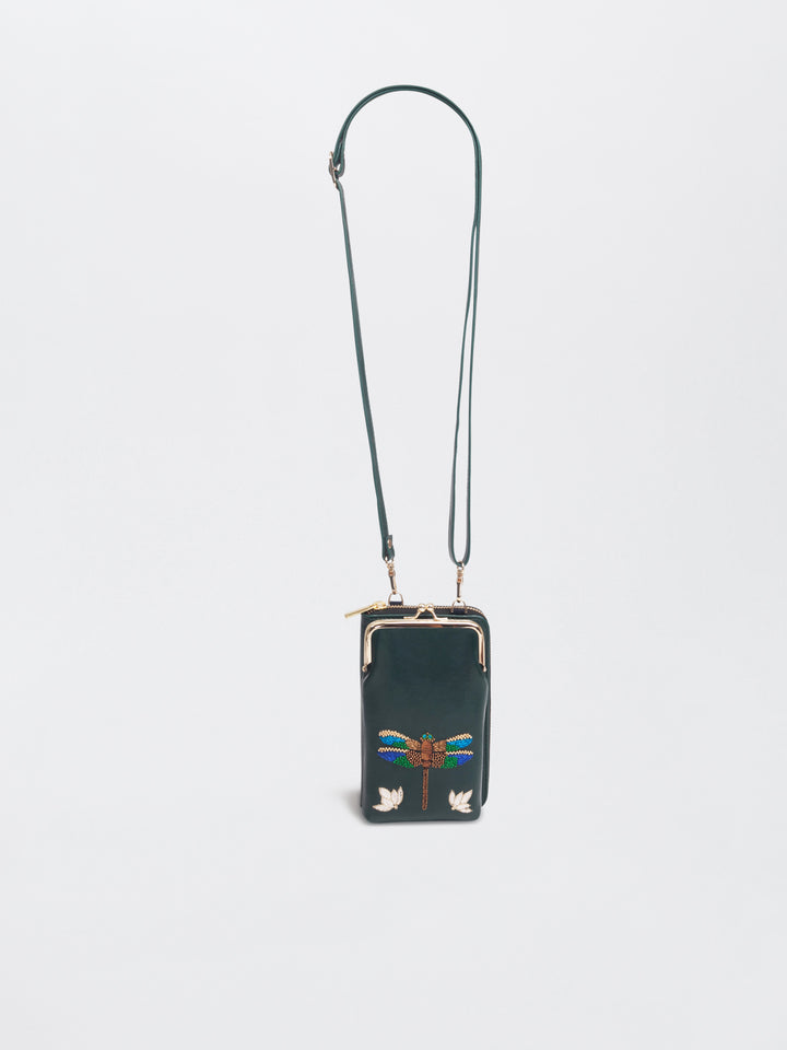 Hand Embroidered Dragonfly Mobile cum Wallet Sling
