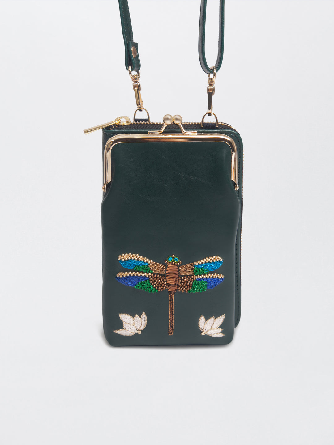 Hand Embroidered Dragonfly Mobile cum Wallet Sling