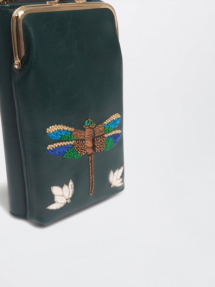 Hand Embroidered Dragonfly Mobile cum Wallet Sling